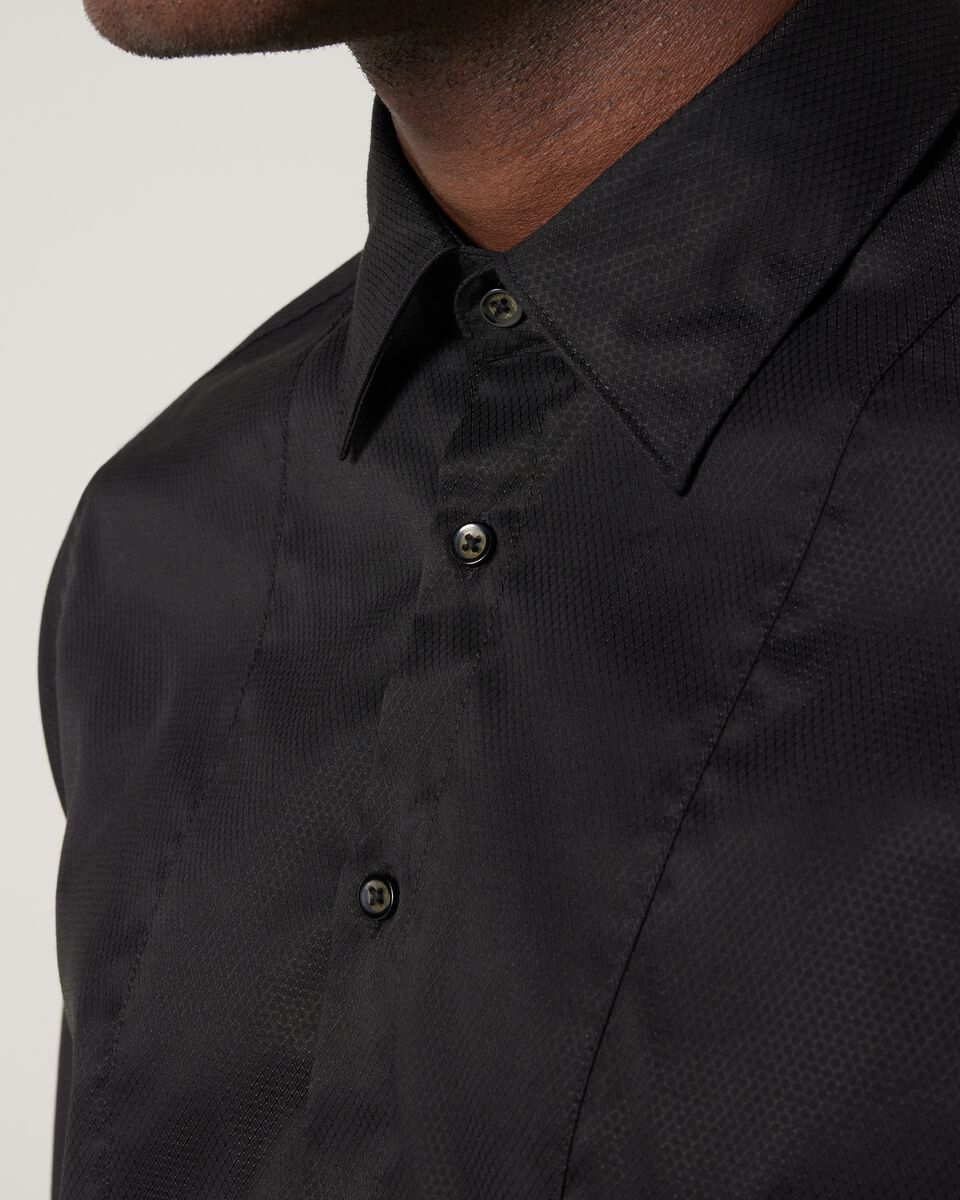 Slim Long Sleeve Panelled Formal Shirt, Black, hi-res